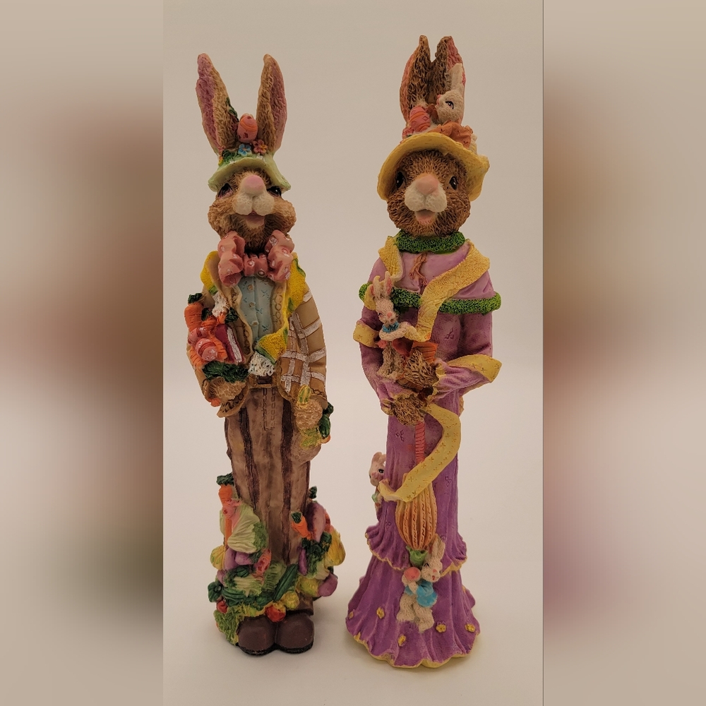 Colorful Bunny Figurines Pair